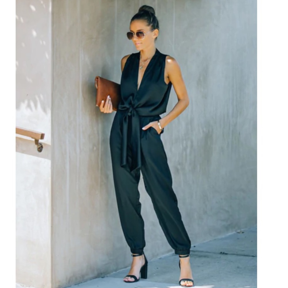 Satin tie jumpsuit with tags!